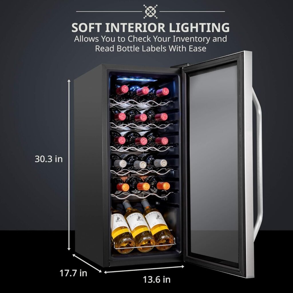 Ivation 18-Bottle Compressor Wine Cooler Refrigerator with Lock, Temperature Control, Glass Door - For Red, White, Champagne, Sparkling Wine