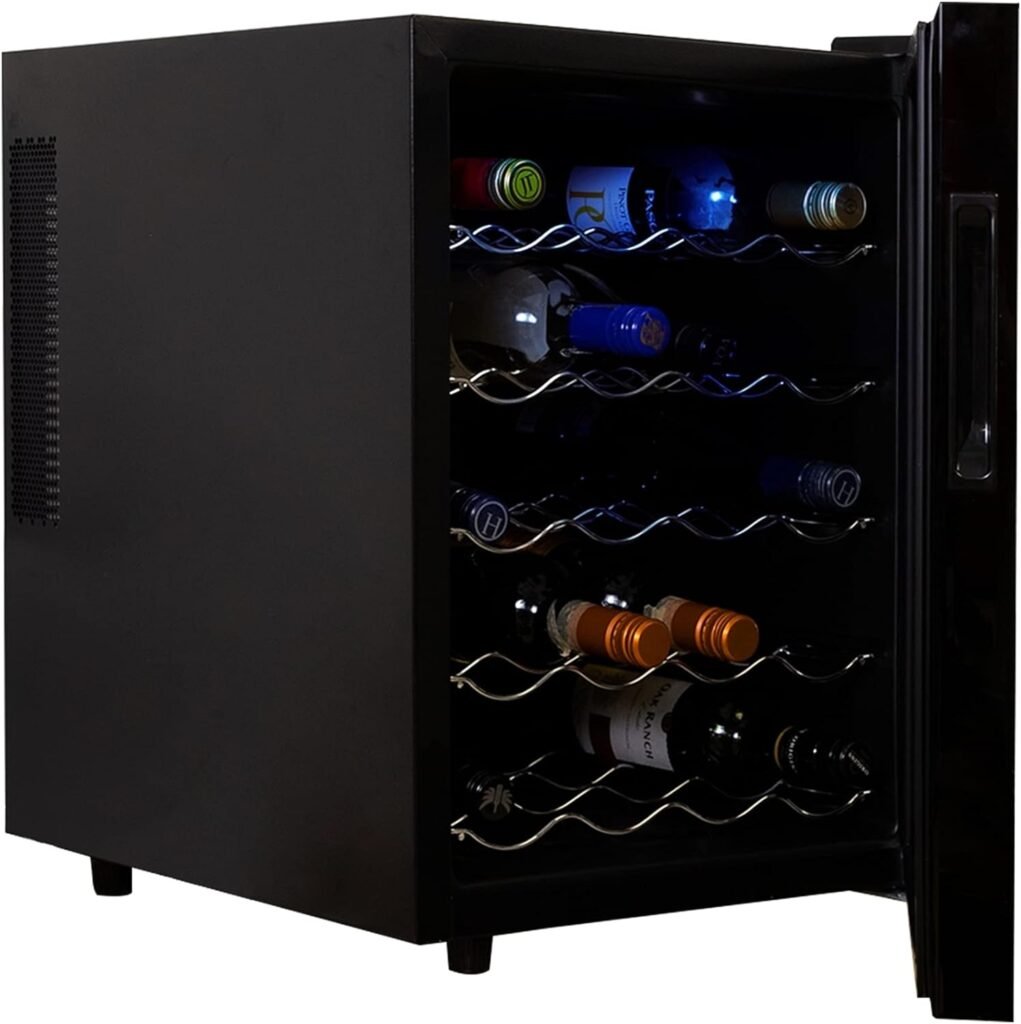 Koolatron 20 Bottle Wine Cooler, Black Thermoelectric Wine Fridge, 1.7 cu. ft. (48L), Freestanding Wine Cellar, Red, White and Sparkling Wine Storage for Home Bar, Apartment, Condo