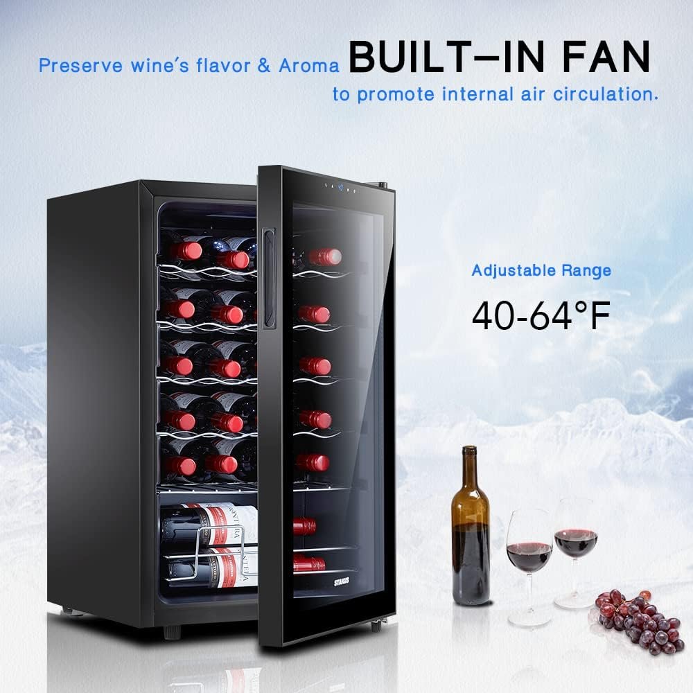 STAIGIS 18 Bottle Compressor Wine Cooler Refrigerator, Small Freestanding Wine Fridge for Red, White and Champagne, Mini Fridge with 40-66F Digital Temperature Control Glass Door