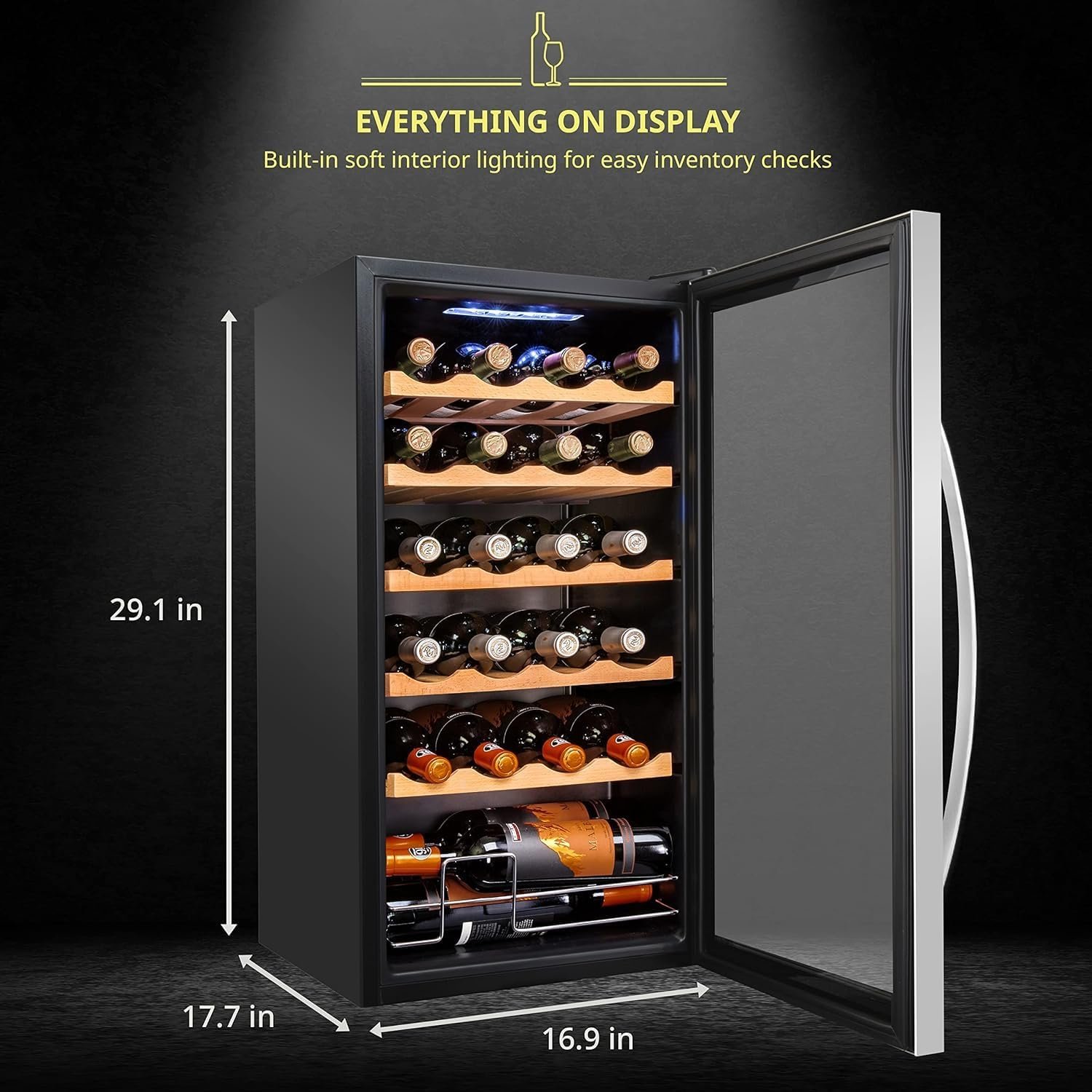 SCHMECKE 34 Bottle Compressor Wine Cooler Refrigerator w/Lock | Large Freestanding Wine Cellar | 41f-64f Digital Temperature Control Wine Fridge For Red, White, Champagne or Sparkling Wine - Black