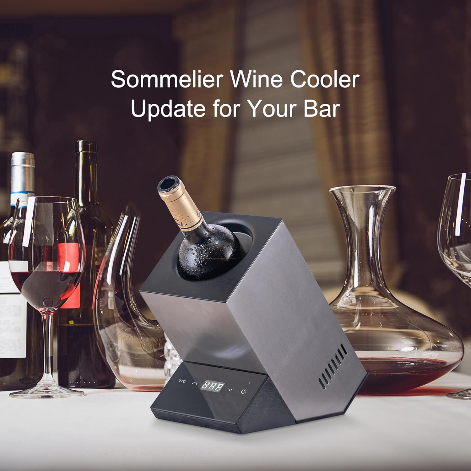 Wine Chiller Electric,Cobalance Wine Chillers Bucket for 750ml Red  White Wine or Some Champagne,Stainless Steel Single Bottle Iceless Wine Cooler,Kitchen Bar RV Wine Accessory,Gift for Wine Lovers